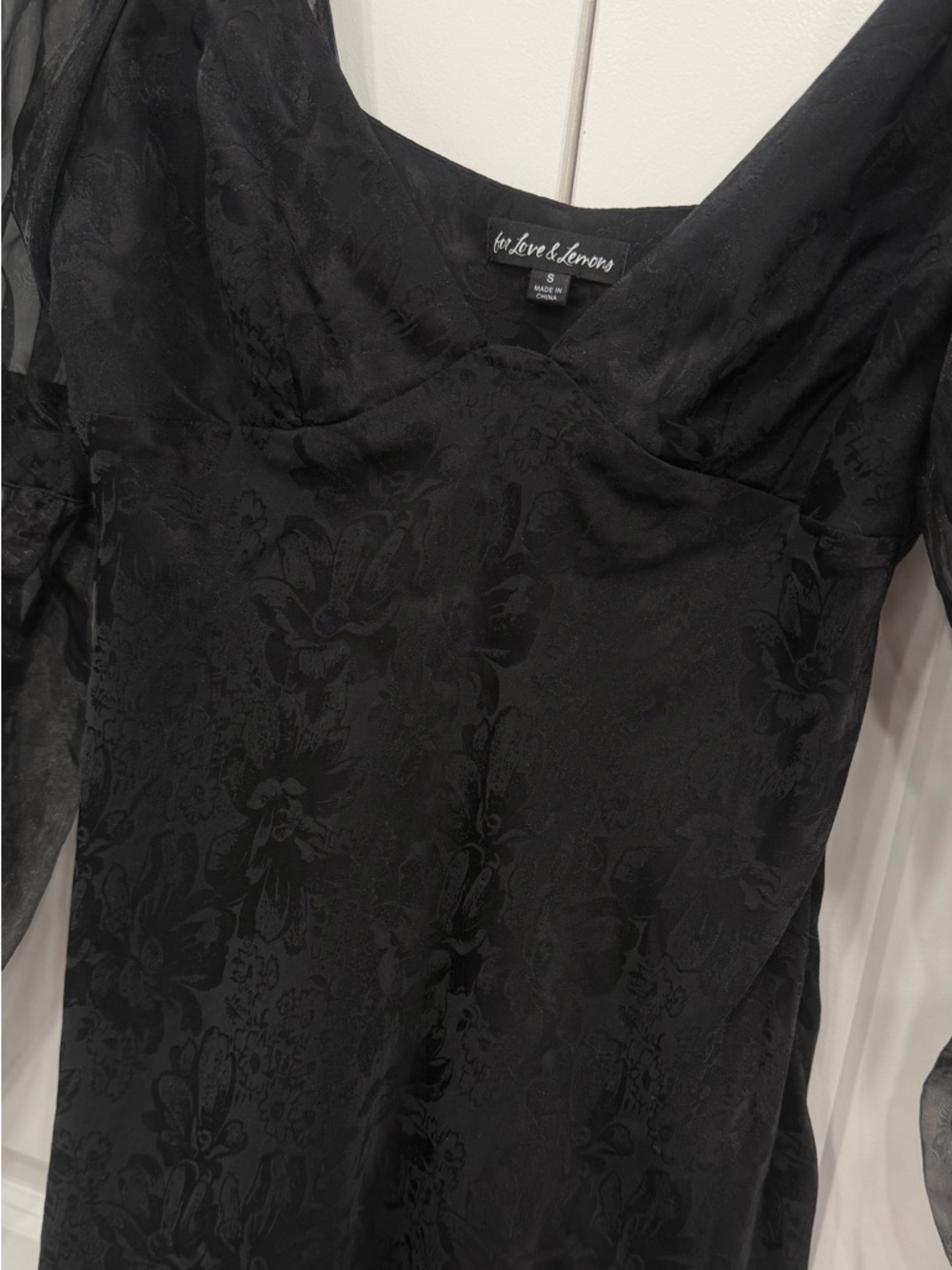 For Love & Lemons Black Gabrielle Puff Sleeve Mini Dress Size Small - Picture 9 of 9